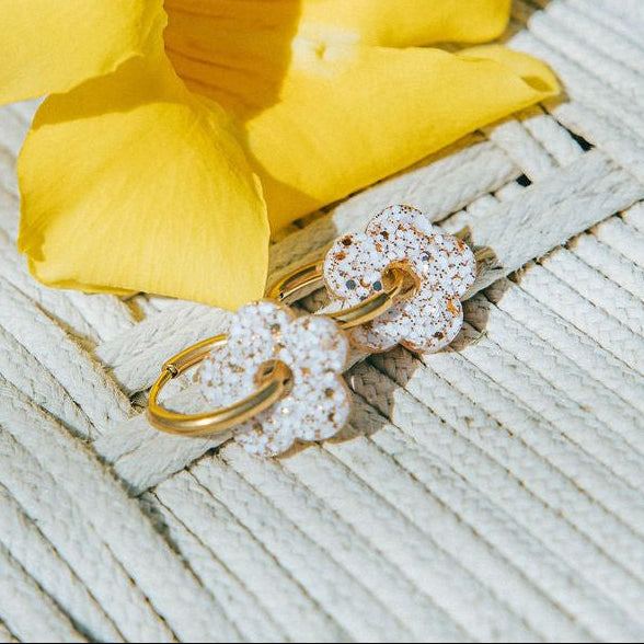 Ivory Champagne Flower Hoops