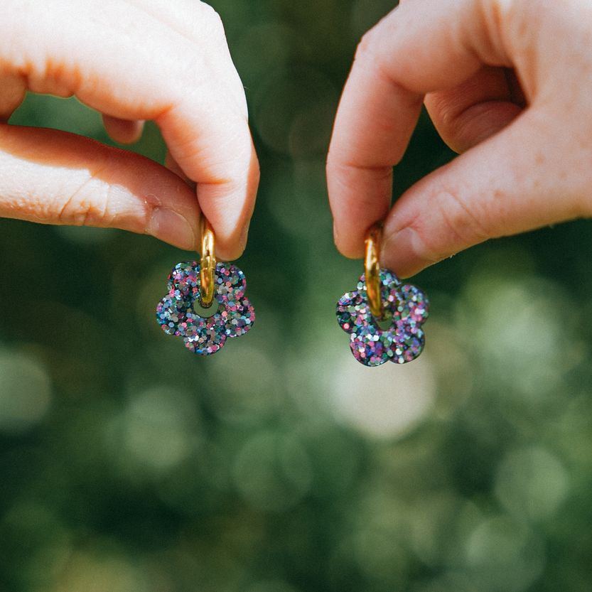 Orecchini a cerchio Fiore Mix Viola Blu