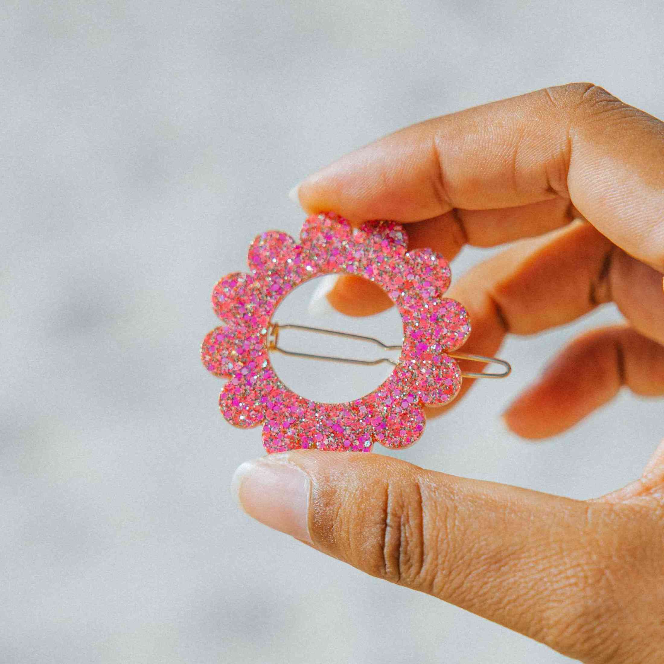 Barrette ronde Sunflower Mix Rose Rouge
