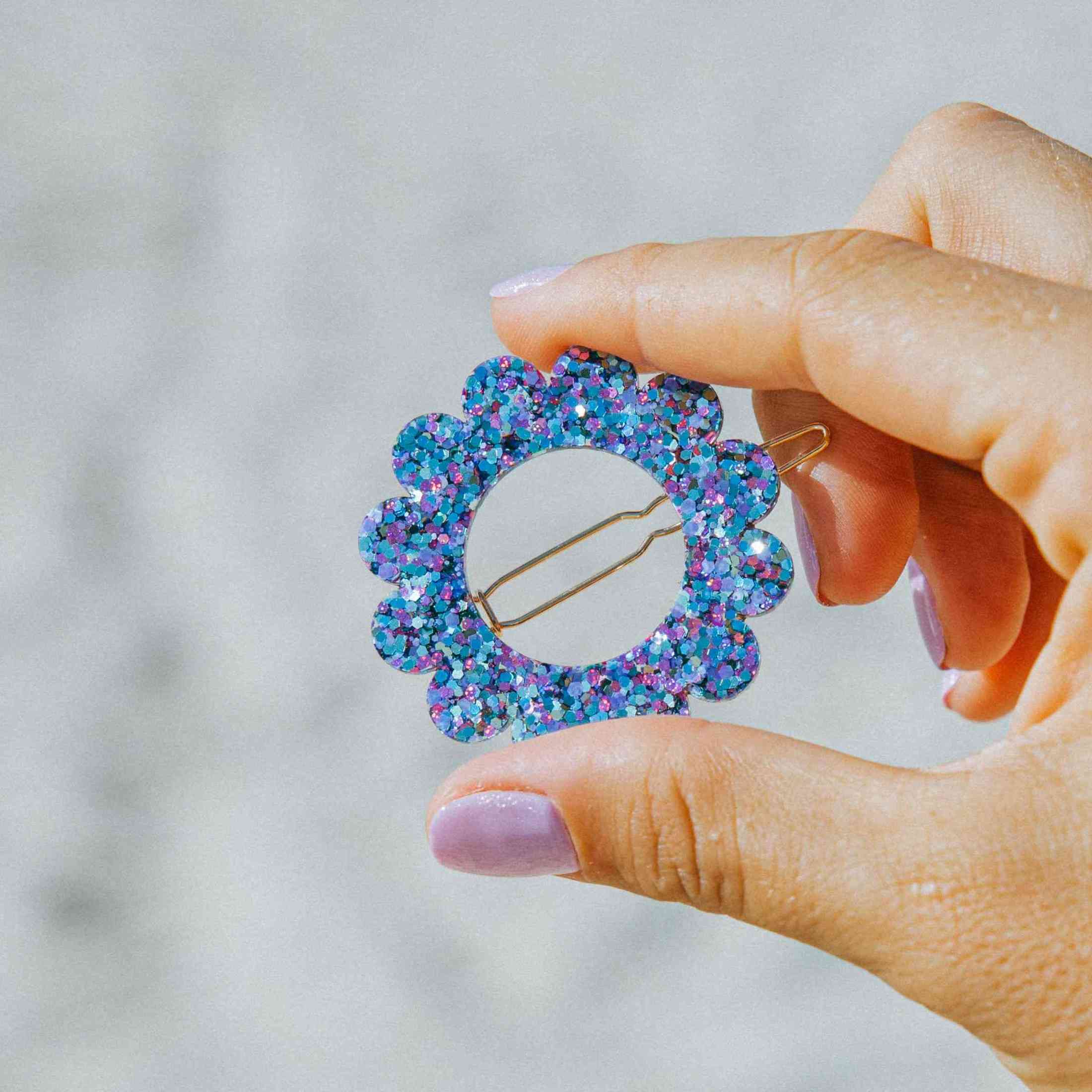 Barrette ronde Sunflower Mix Violet Bleu