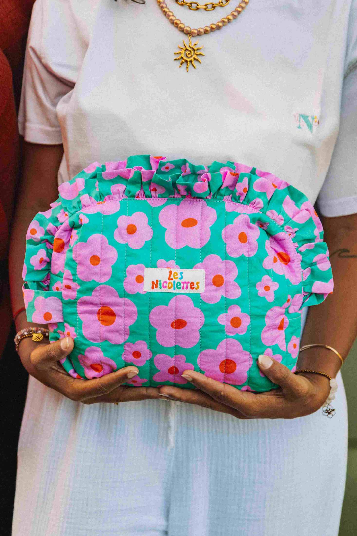 Trousse Etoile Fleurs Vert Rose