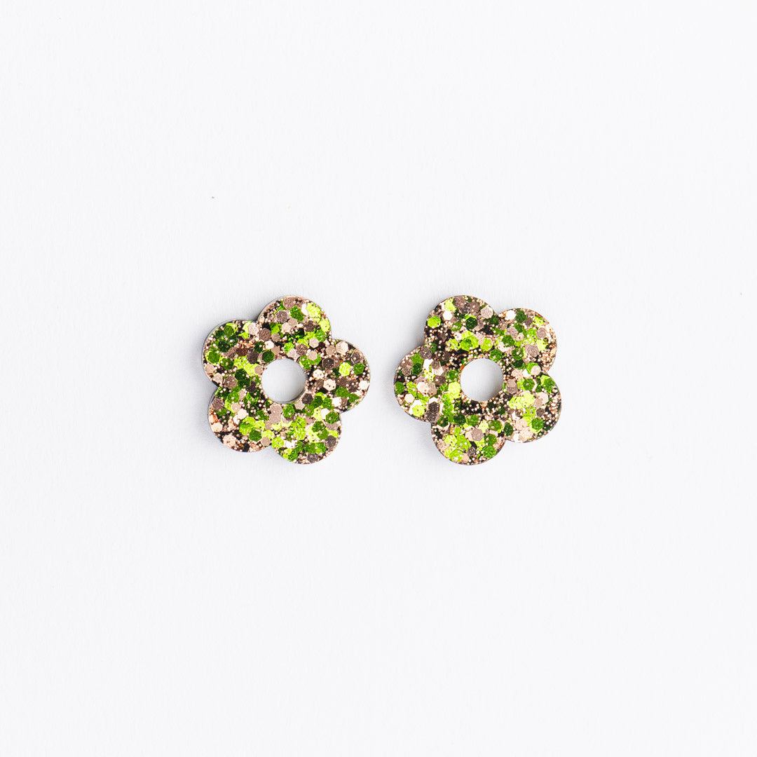 Pendientes de aro Flor Mix Oliva