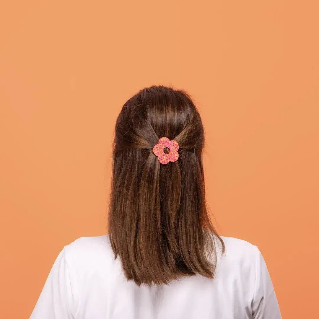 Barrette ronde Fleur Fuchsia Orange-Les Nicolettes