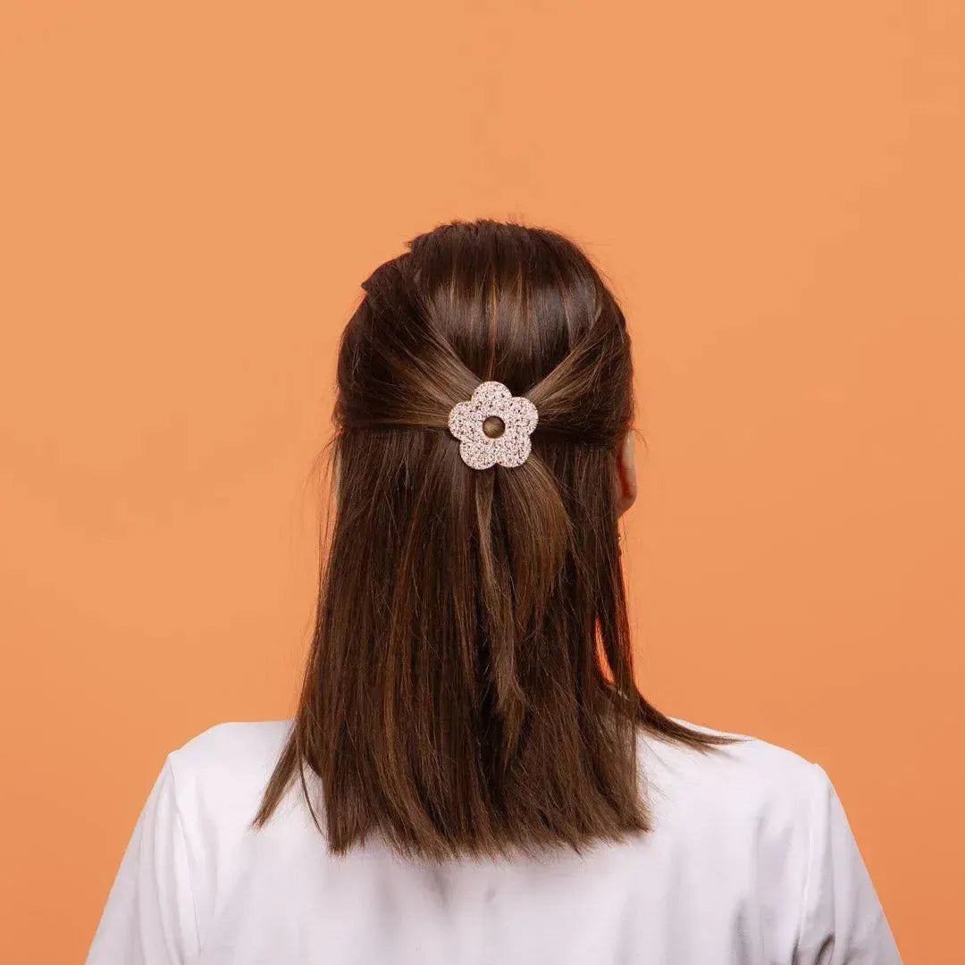 Barrette ronde Fleur Ivoire Champagne-Les Nicolettes