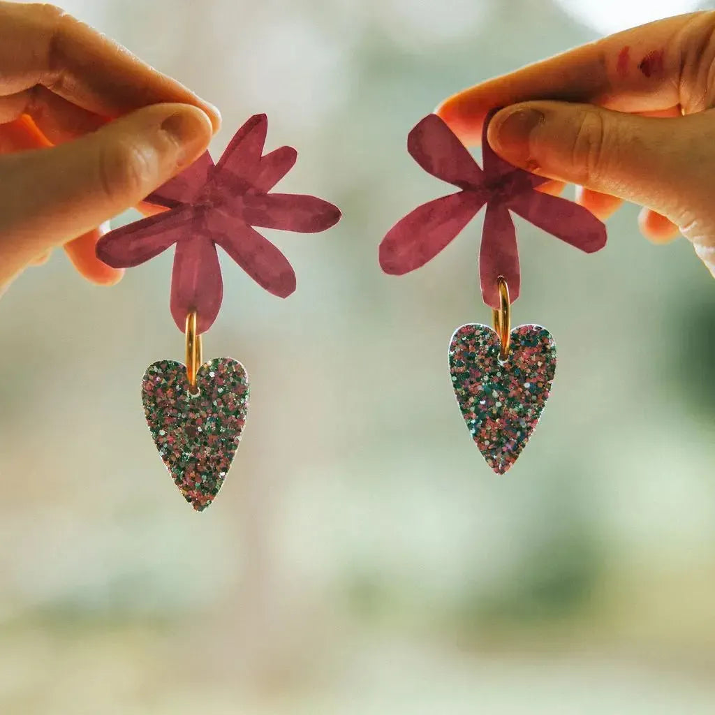 Boucles d'oreilles Cœur Mix Vert Rose-Les Nicolettes