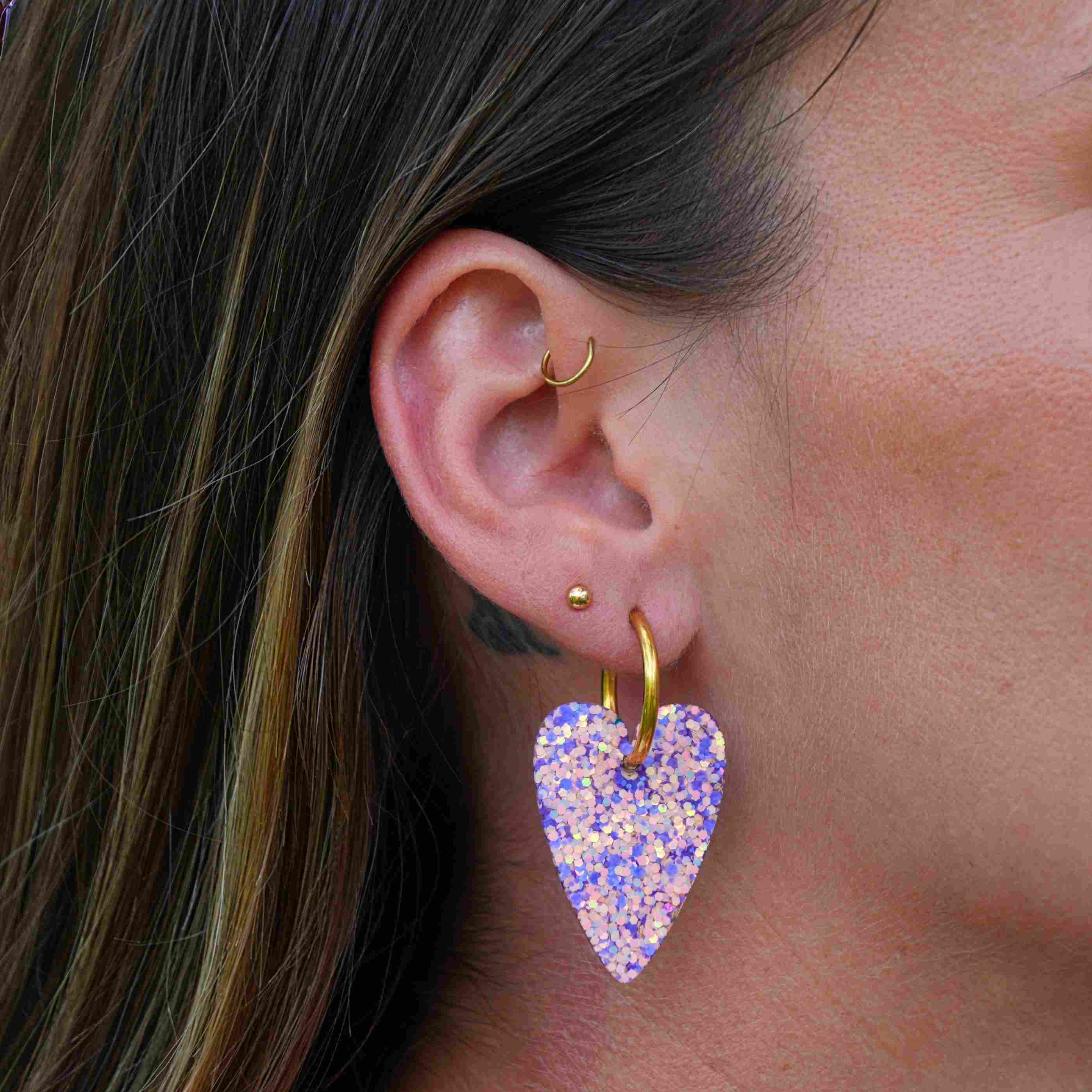 Purple Orange Heart Earrings