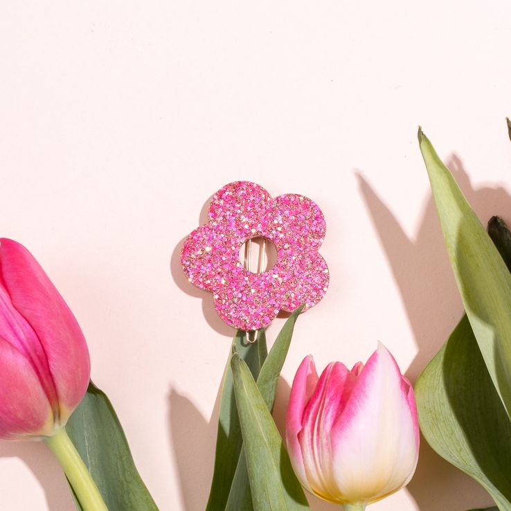 Barrette ronde Fleur Mix Rose Rouge