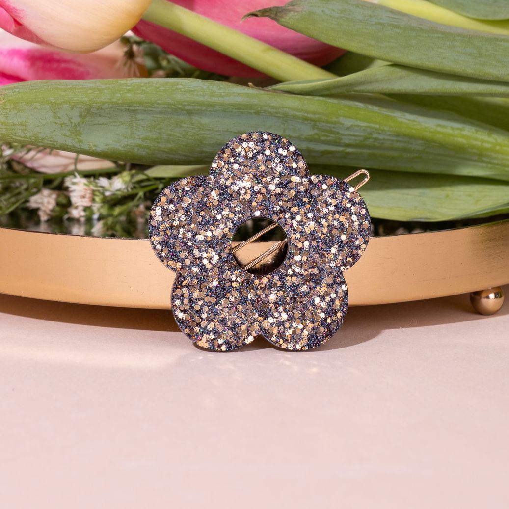 Barrette ronde Fleur Dark Gold