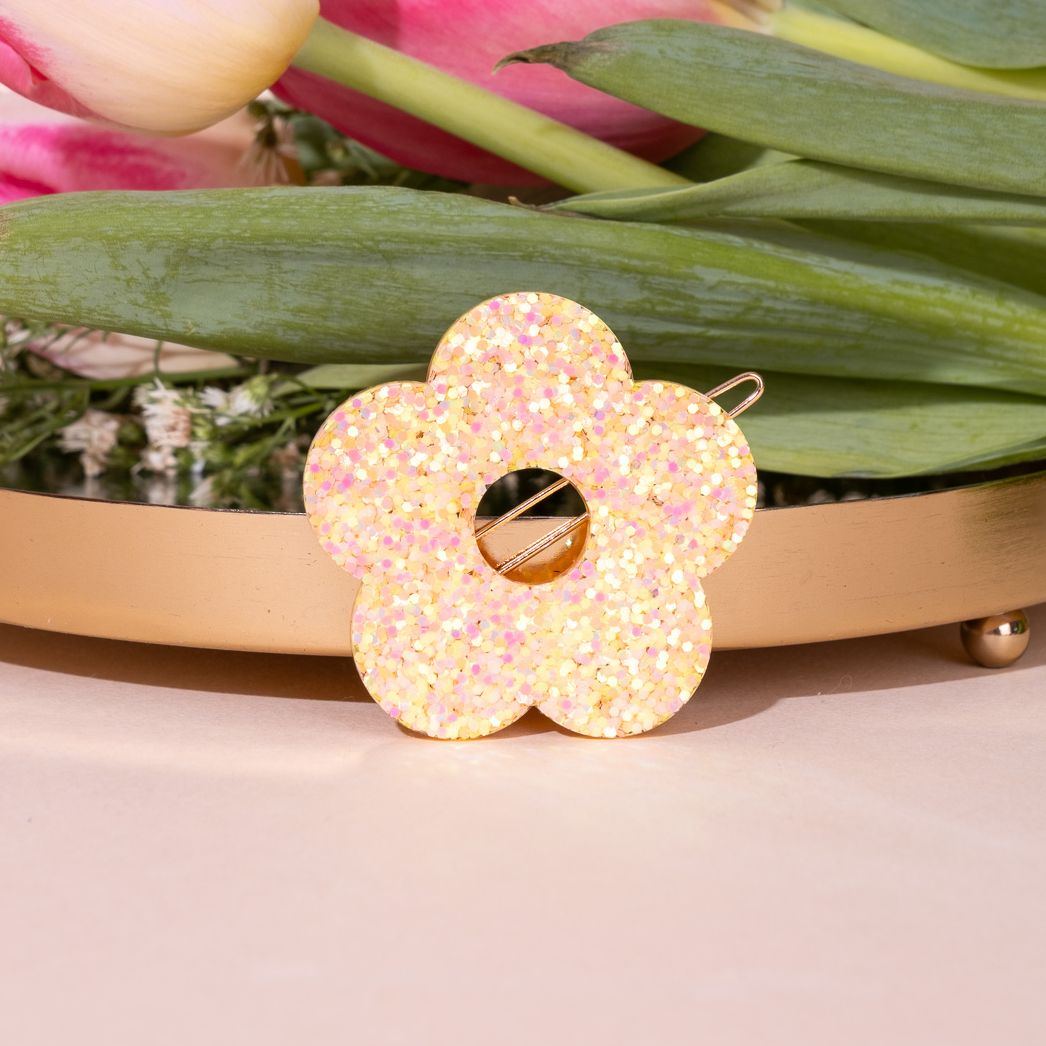 Barrette ronde Fleur Orange Jaune