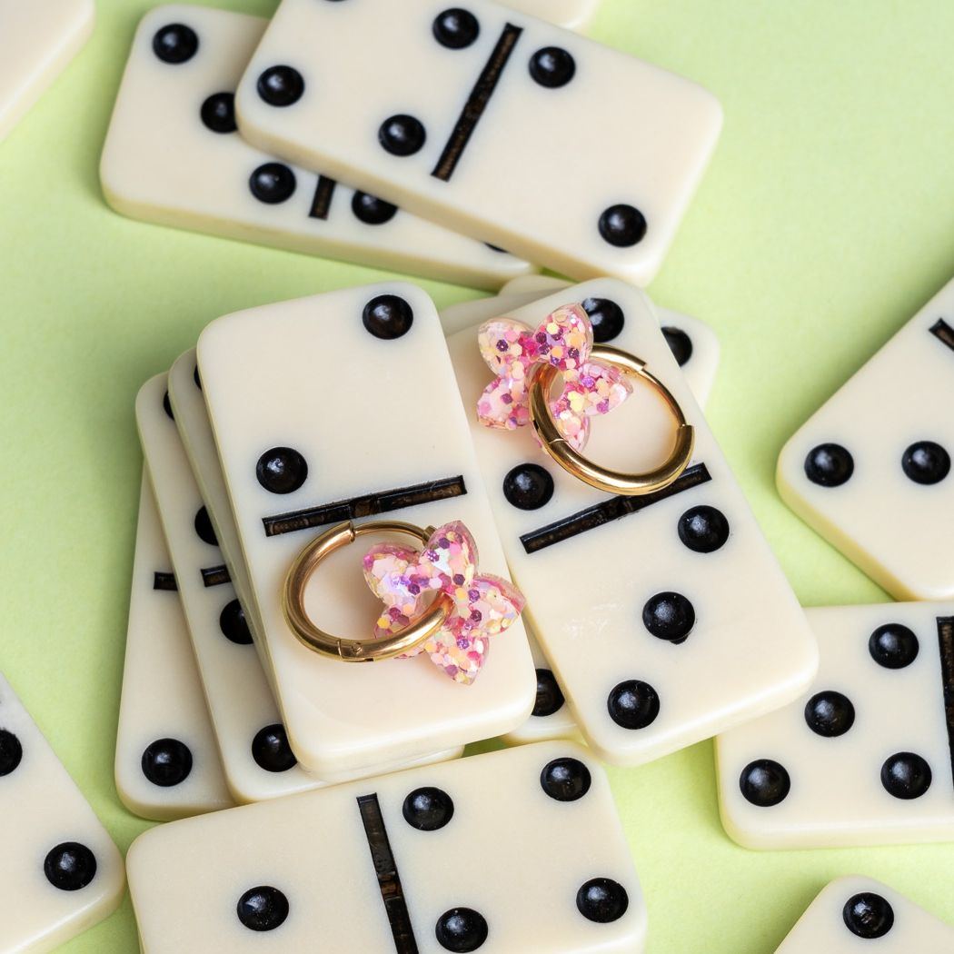 Créoles Mini Tiaré Summer Sunset en acier chirurgical avec charms, modèle enfant et adulte