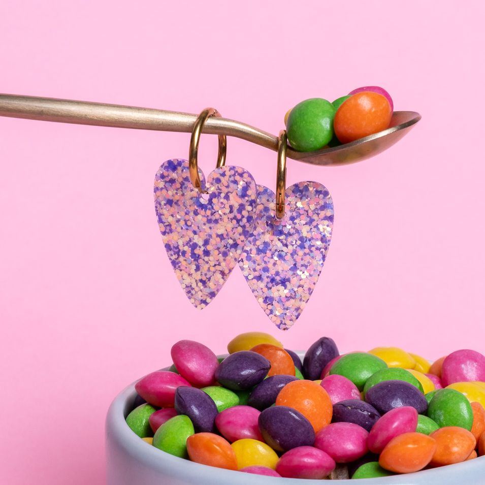 Purple Orange Heart Earrings