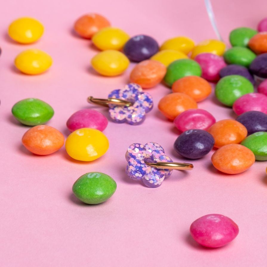 Orecchini a cerchio Mini Fiore Viola Arancio