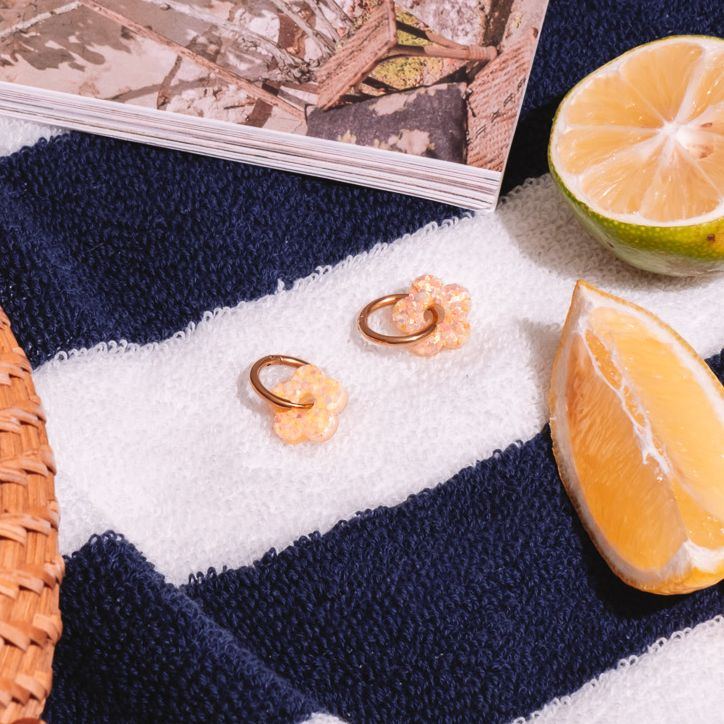 Mini Hoop Earrings Orange Yellow Flower