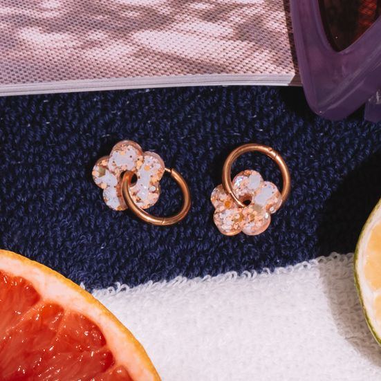 Mini Hoop Earrings Ivory Orange Flower