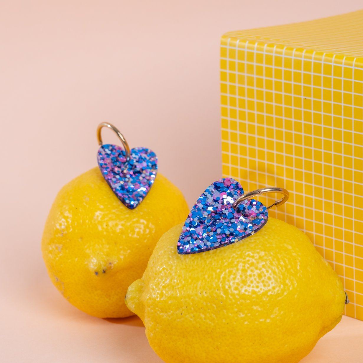 Boucles d'oreilles Cœur Mix Bleu Rose