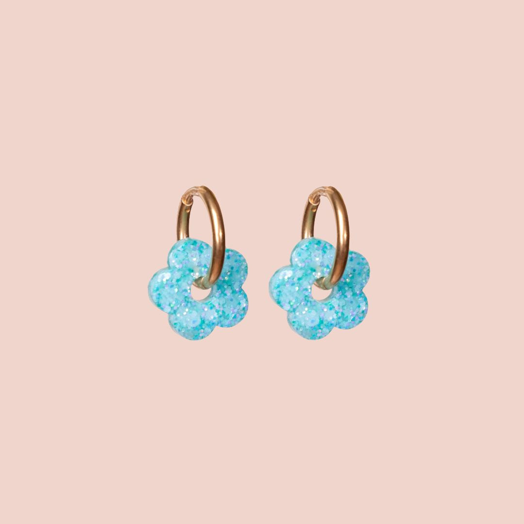 Mini Sorbet Blue Flower Hoops