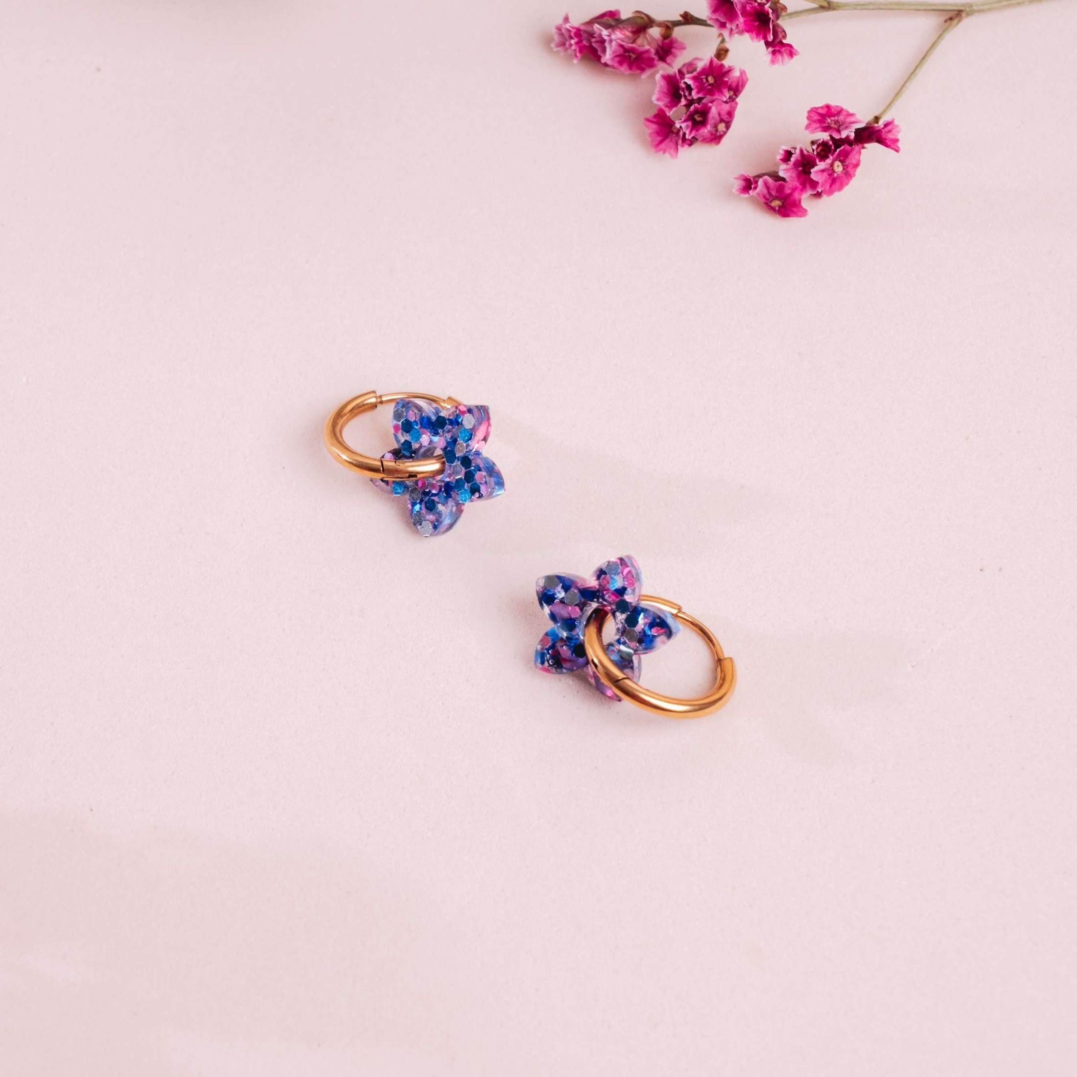 Créoles Mini Tiaré Mix Bleu Rose