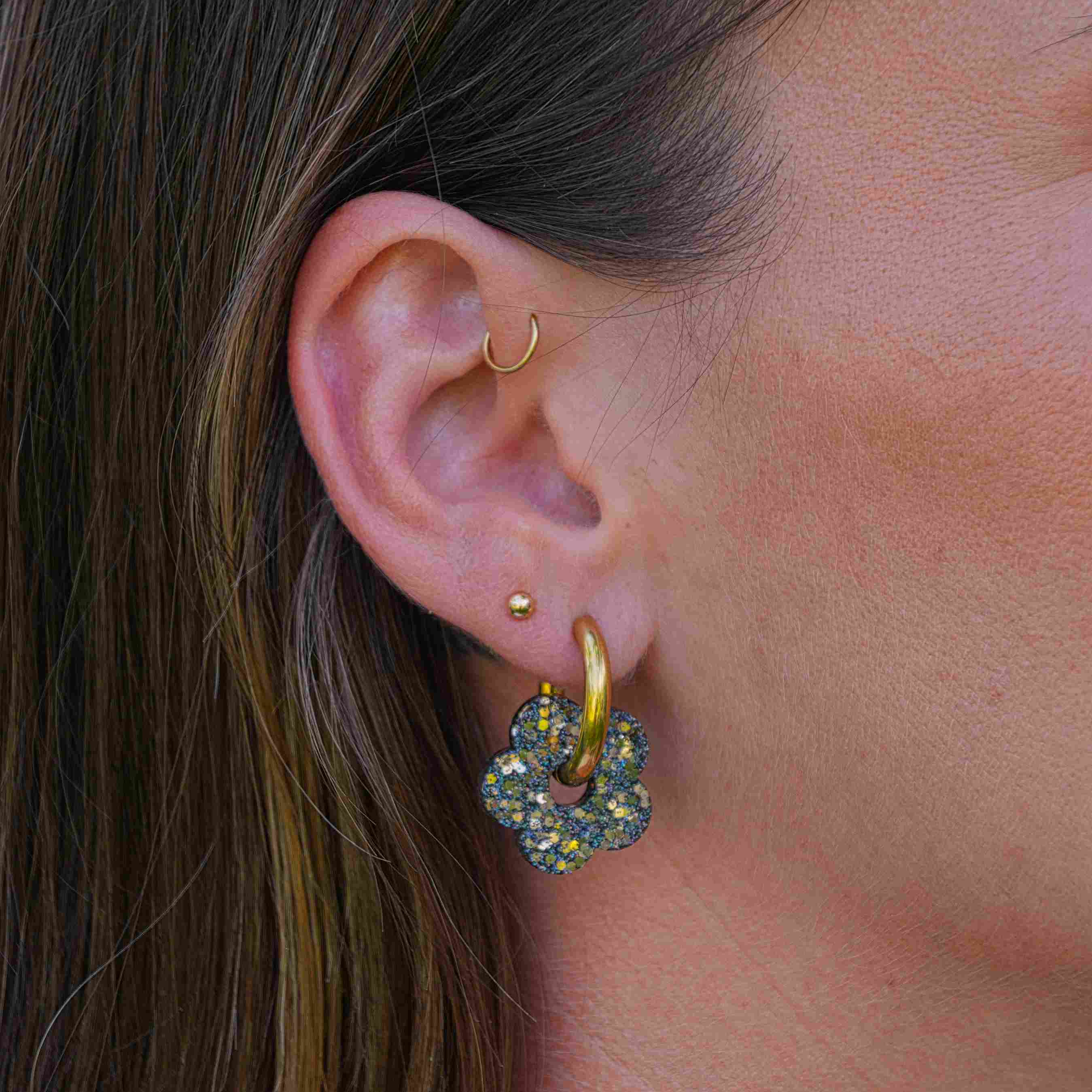 Dark Gold Flower Hoop Earrings