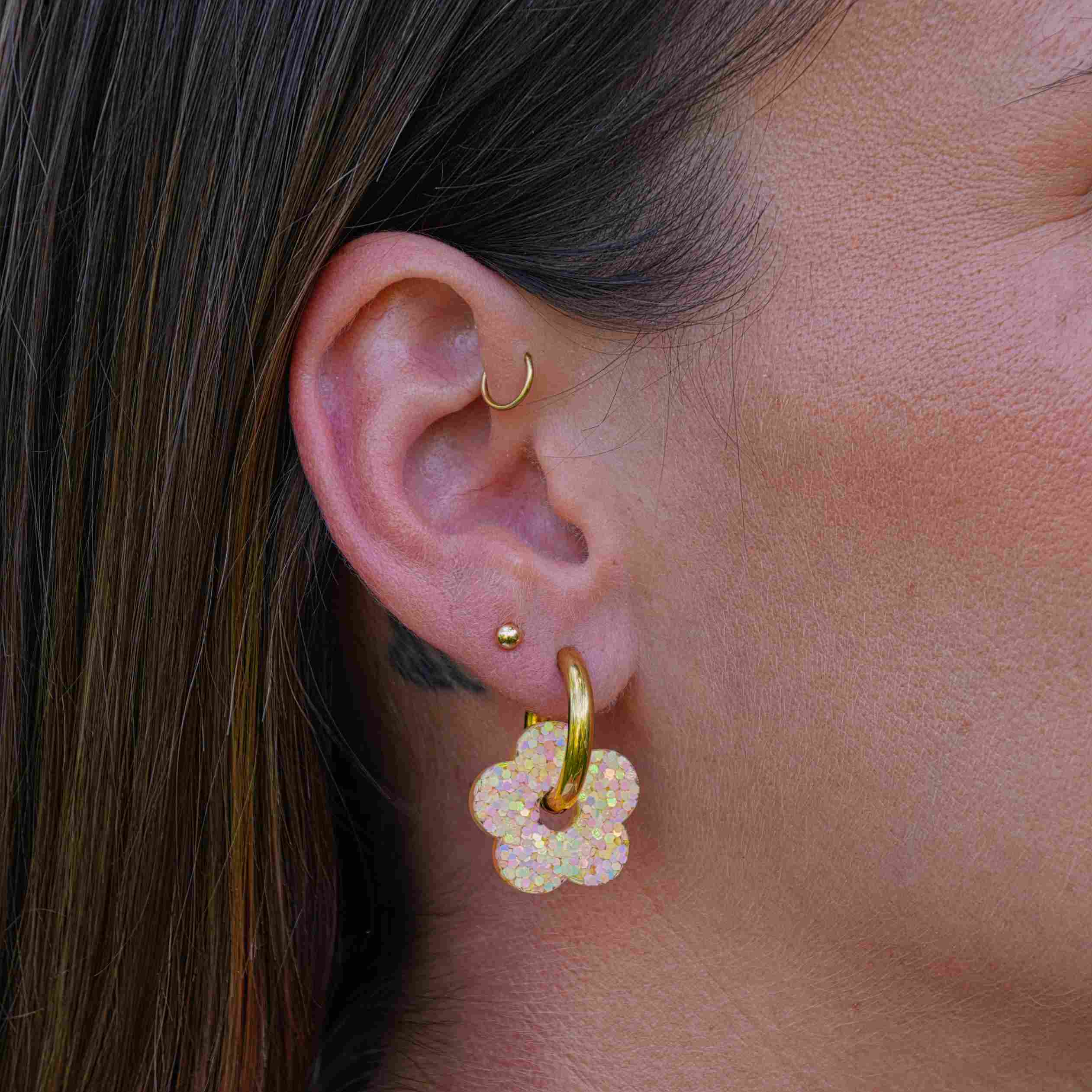 Orange Yellow Flower Hoop Earrings