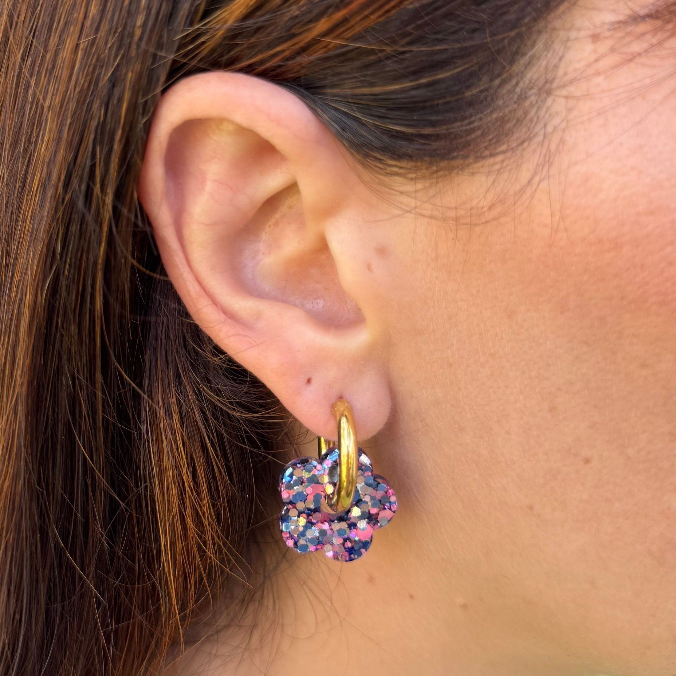 Pendientes de aro Flor Mix Azul Rosa