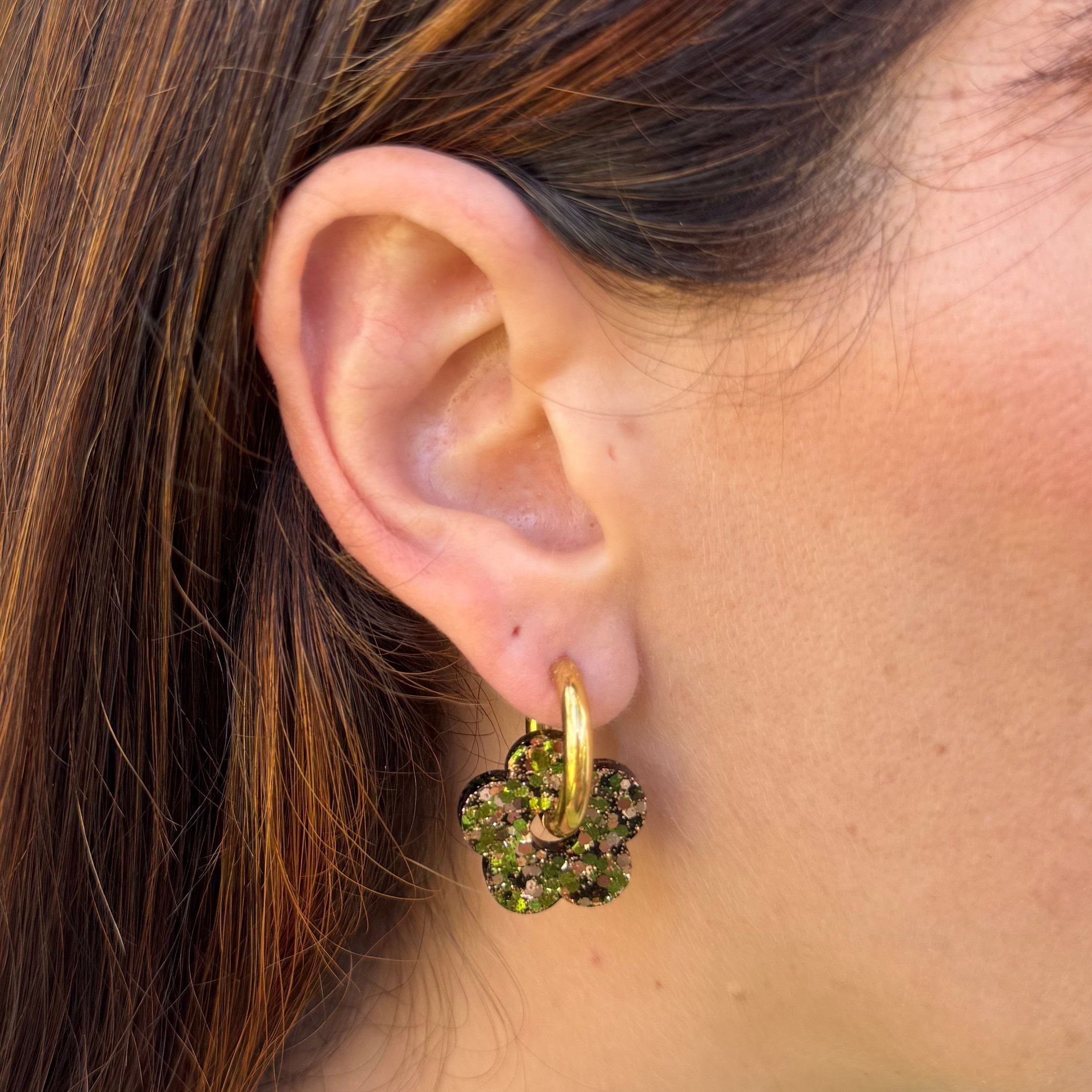 Pendientes de aro Flor Mix Oliva