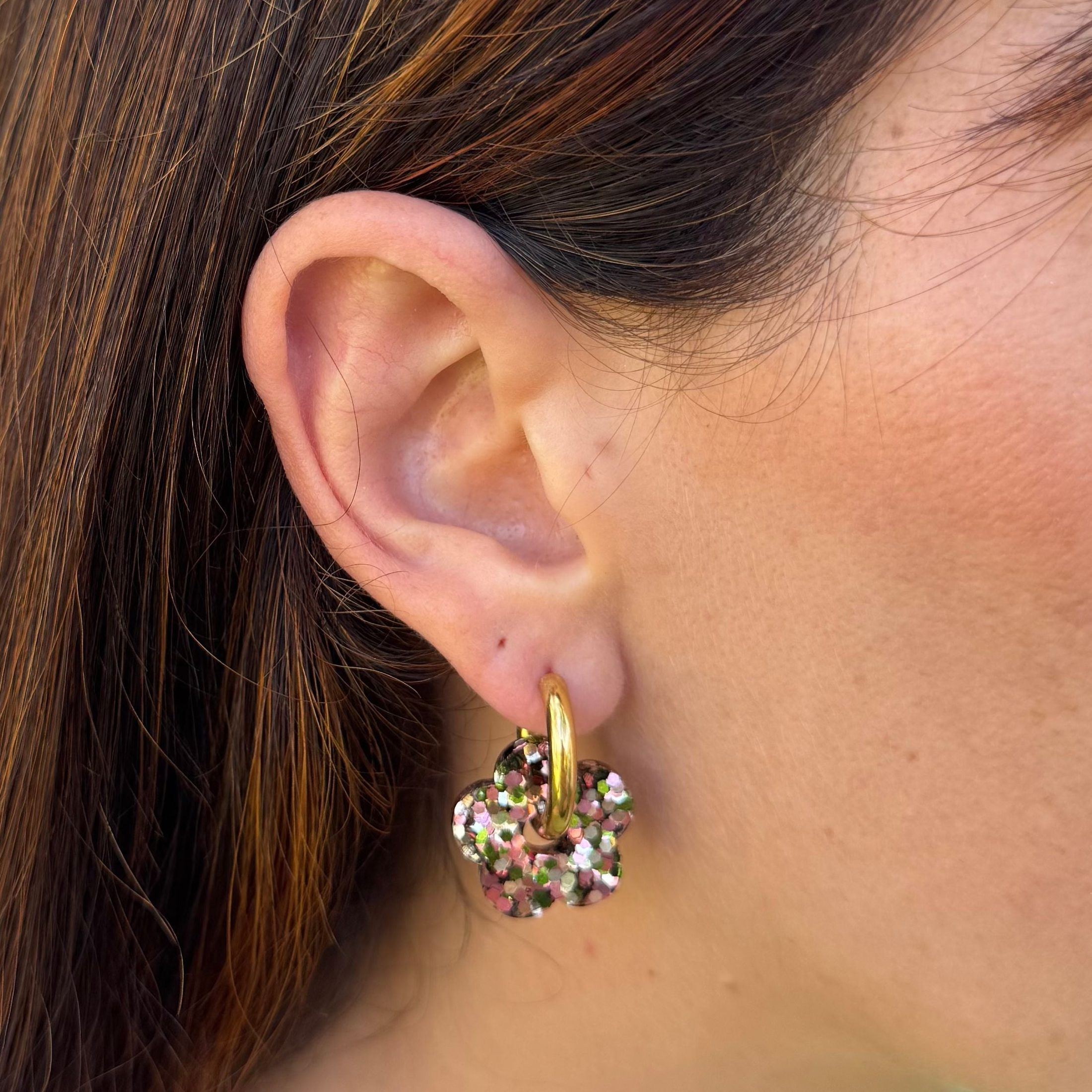 Pendientes de aro Flor Mix Cobre Oliva