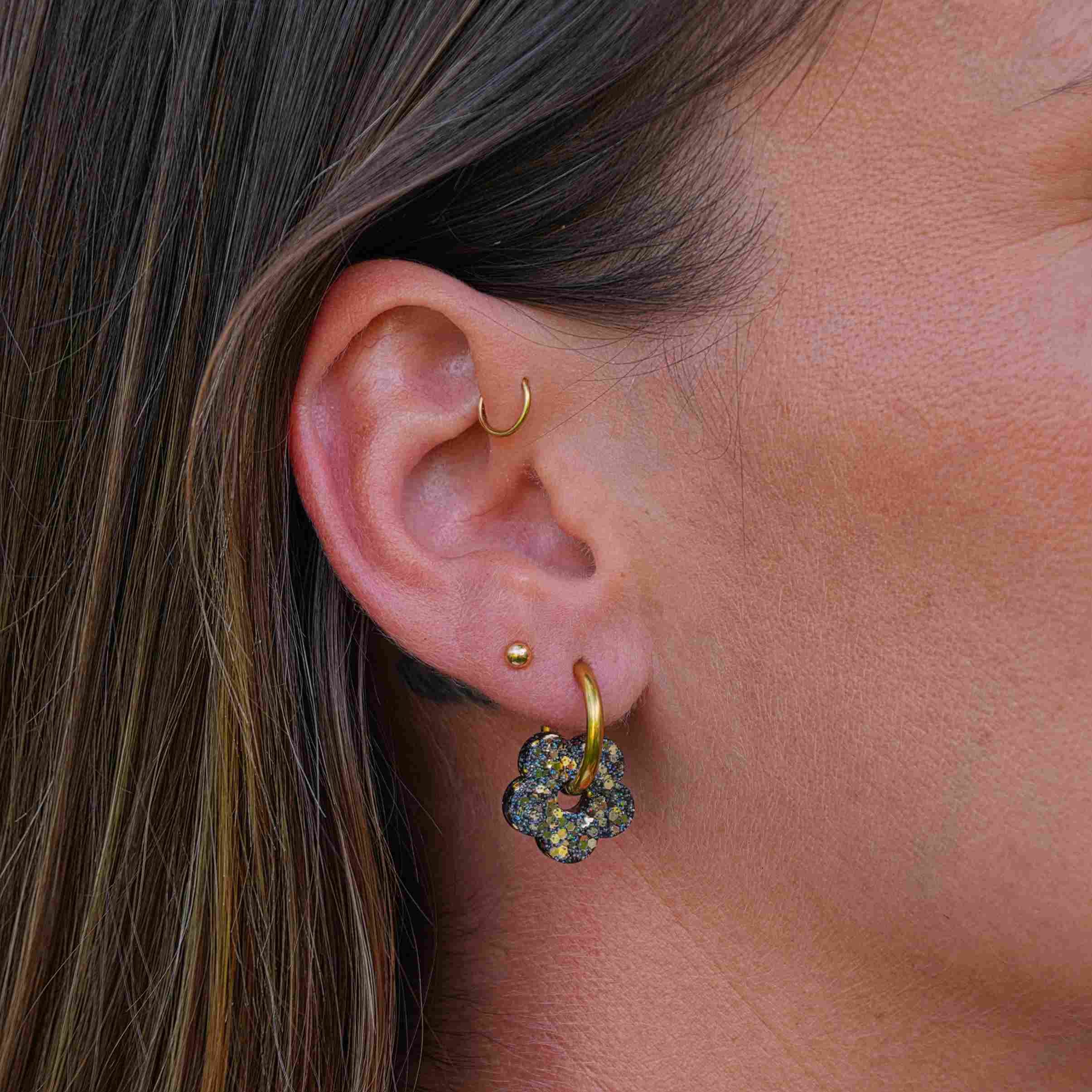 Mini Flower Hoop Earrings Dark Gold