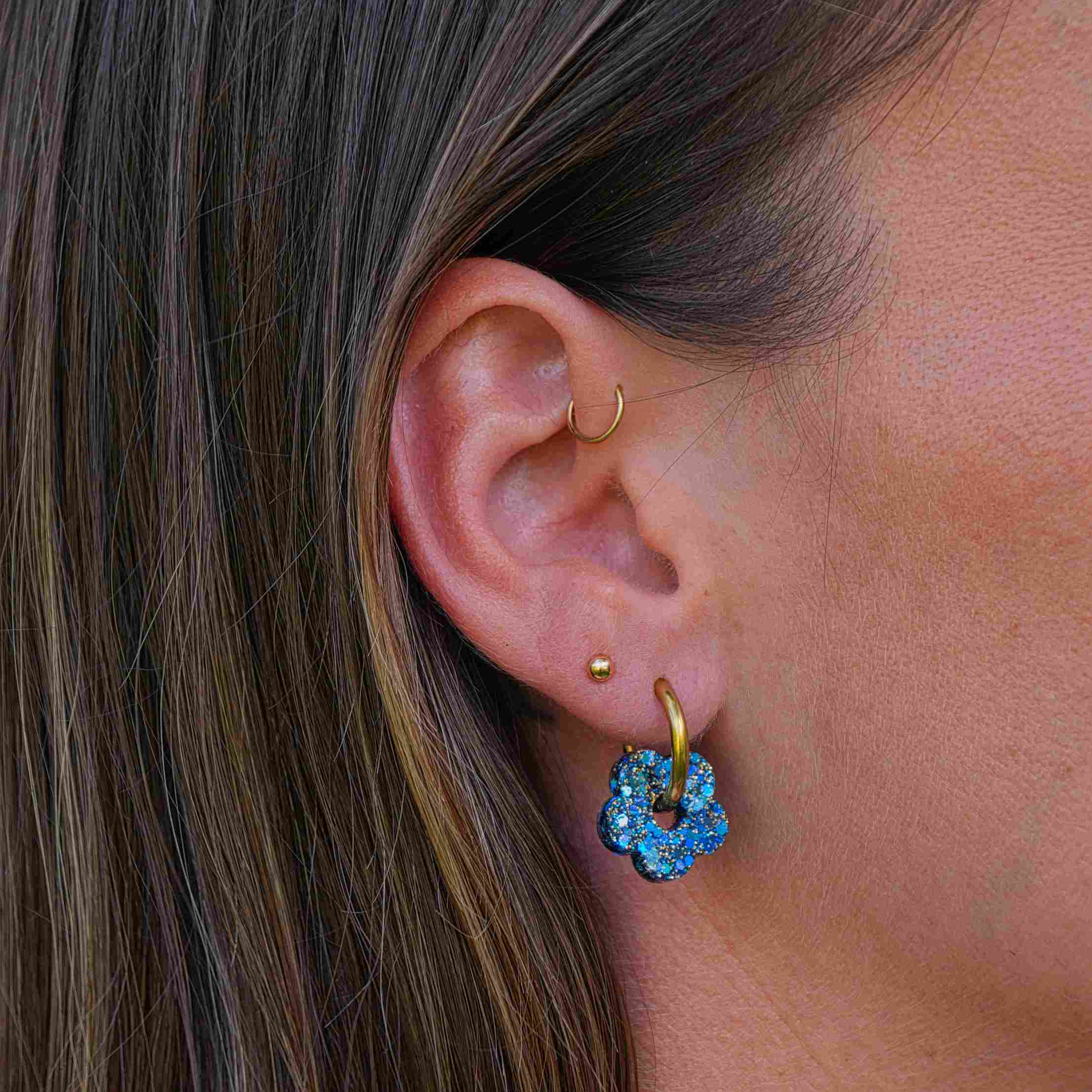 Mini Flower Hoop Earrings Blue Mix