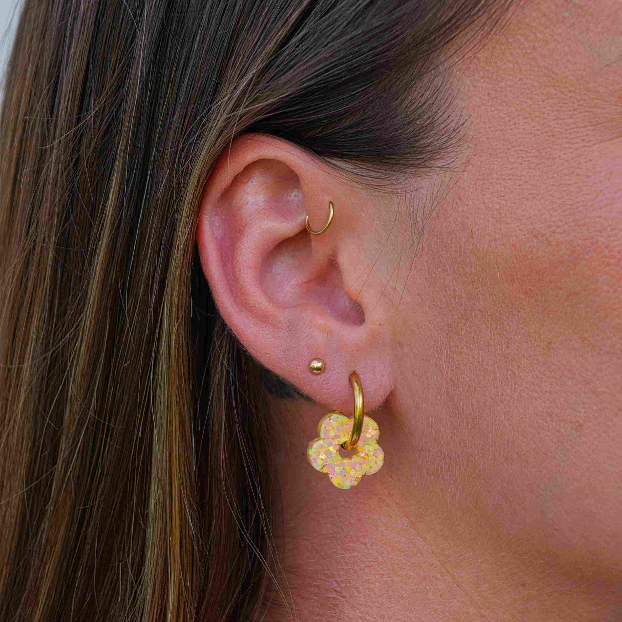 Mini Hoop Earrings Orange Yellow Flower