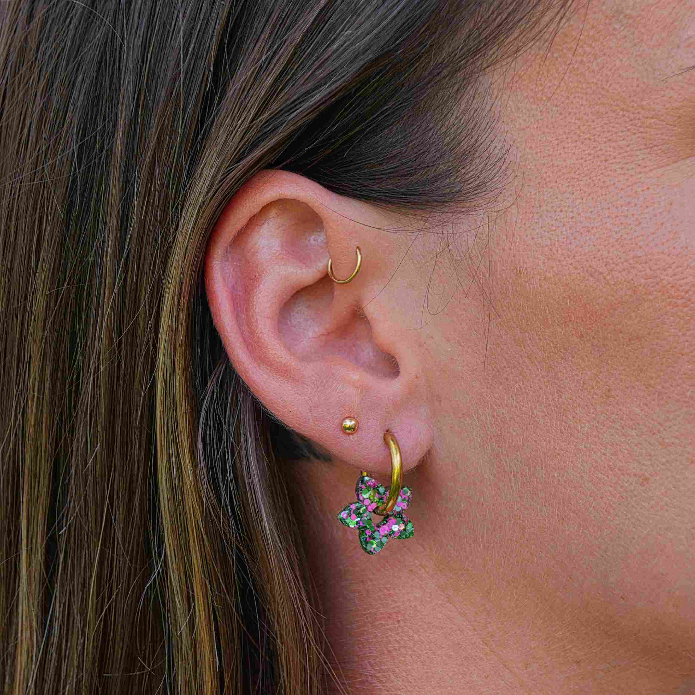 Mini Hoop Earrings Tiaré Mix Green Pink