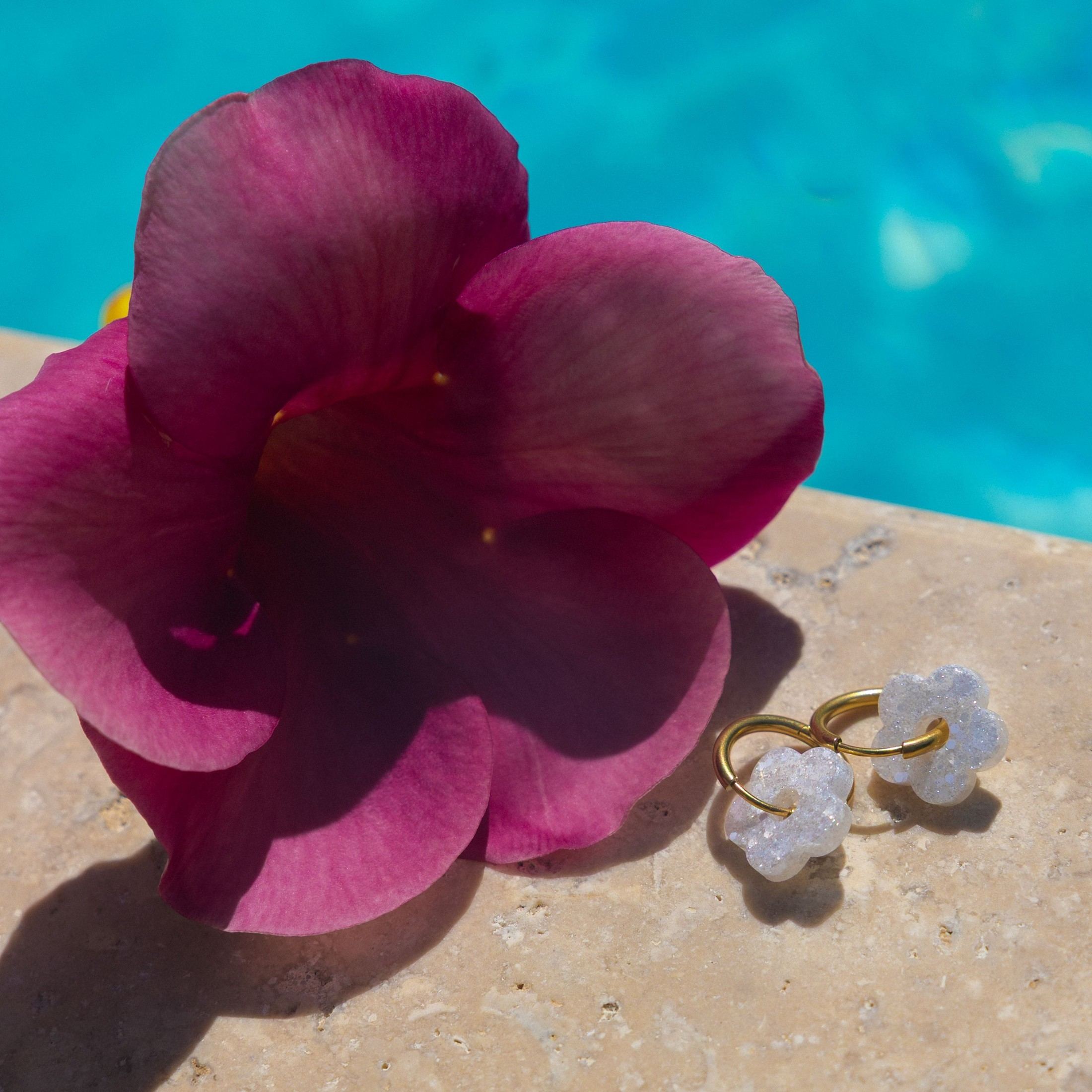 Mini Ivory Flower Hoops