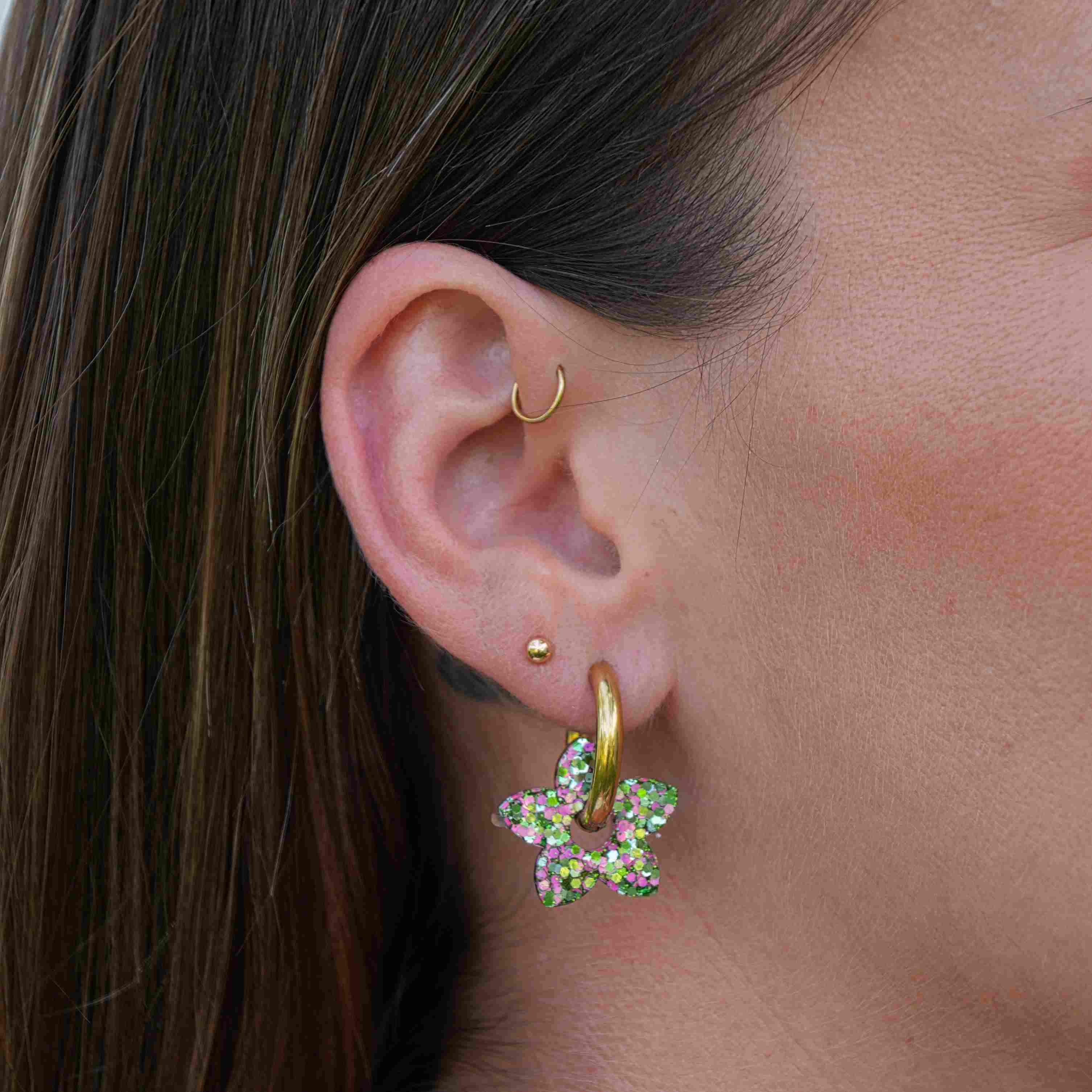 Tiaré Hoop Earrings Green Pink Mix
