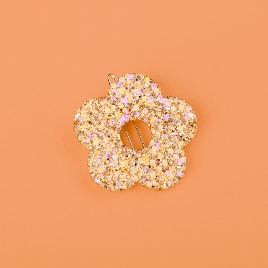 Barrette ronde Fleur Pêche Champagne-Les Nicolettes