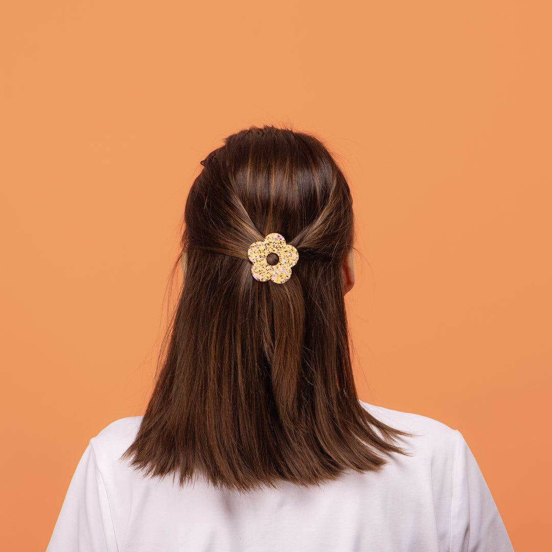 Barrette ronde Fleur Pêche Champagne-Les Nicolettes
