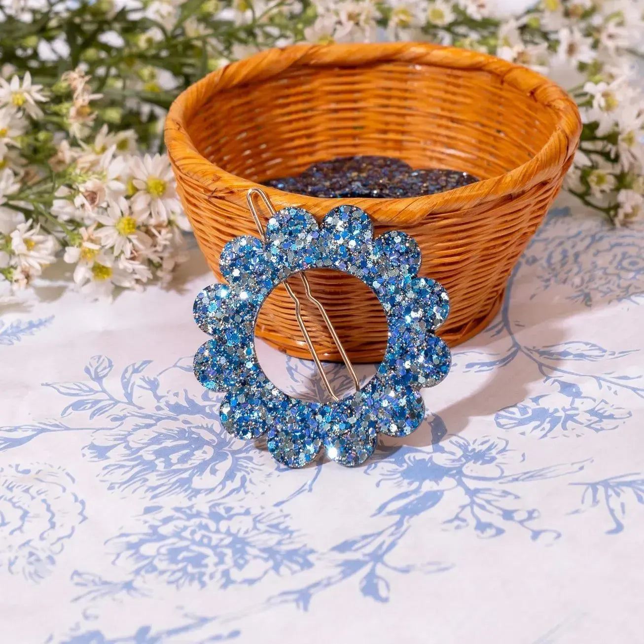 Barrette ronde Sunflower Mix Bleu-Les Nicolettes