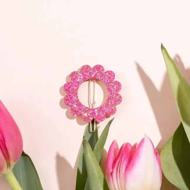 Barrette ronde Sunflower Mix Rose Rouge-Les Nicolettes