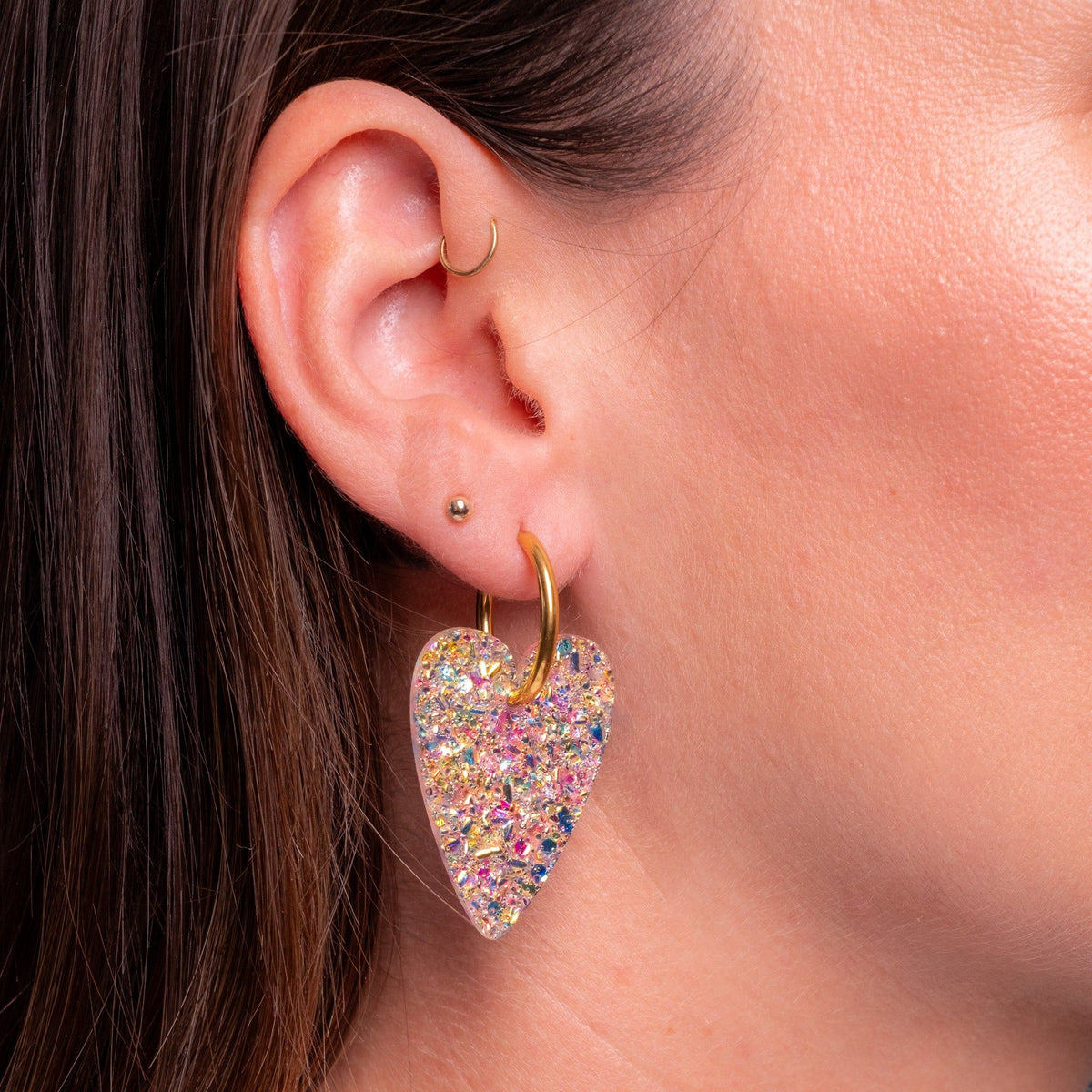 Boucles d'oreilles Cœur Éclat portées-Les Nicolettes