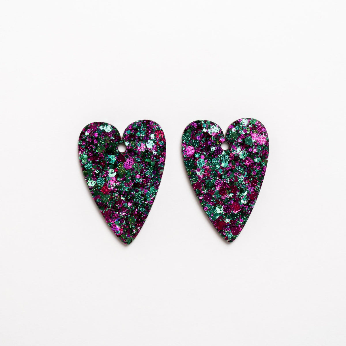 Boucles d'oreilles Cœur Émeraude Fuchsia-Les Nicolettes