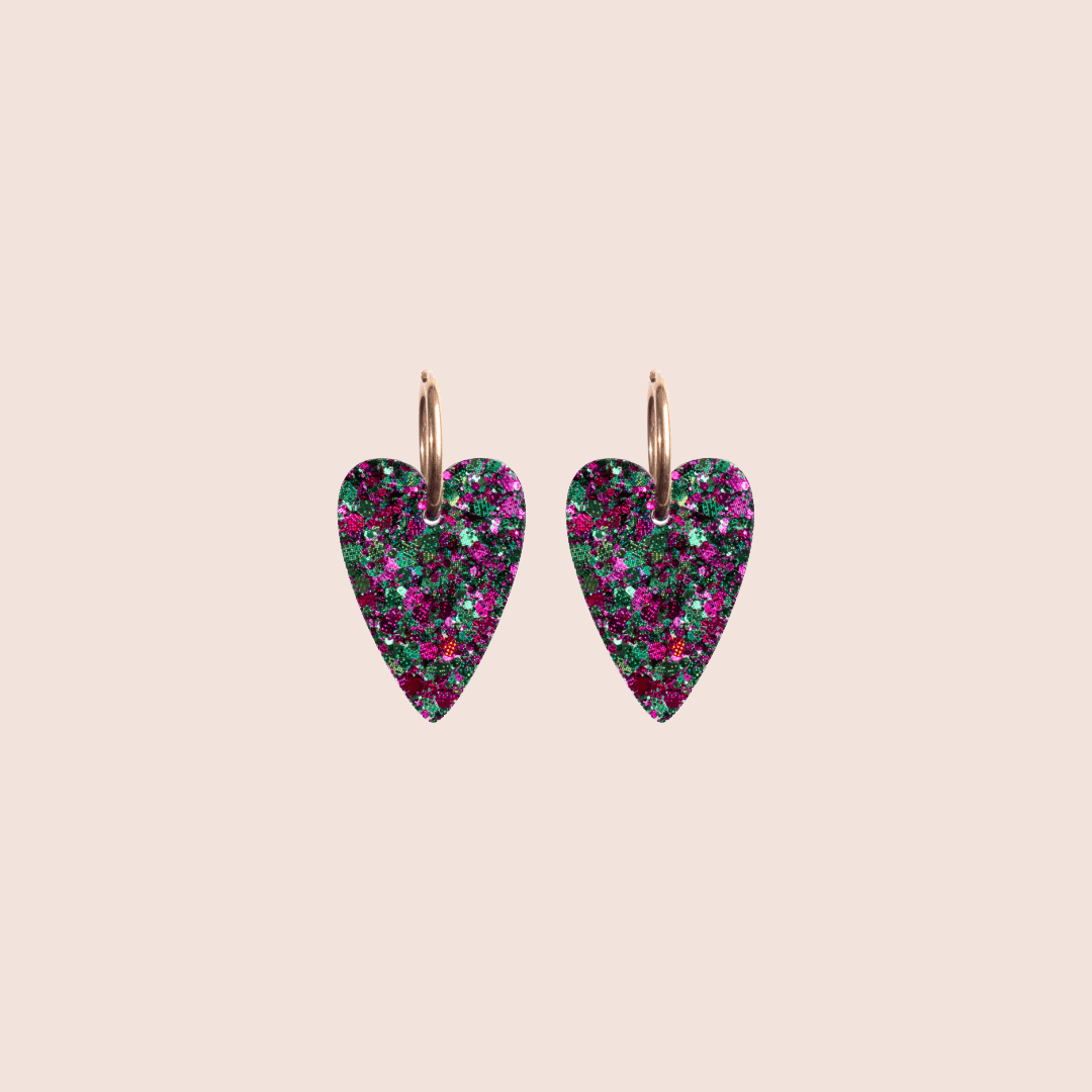 Boucles d'oreilles Cœur Émeraude Fuchsia-Les Nicolettes
