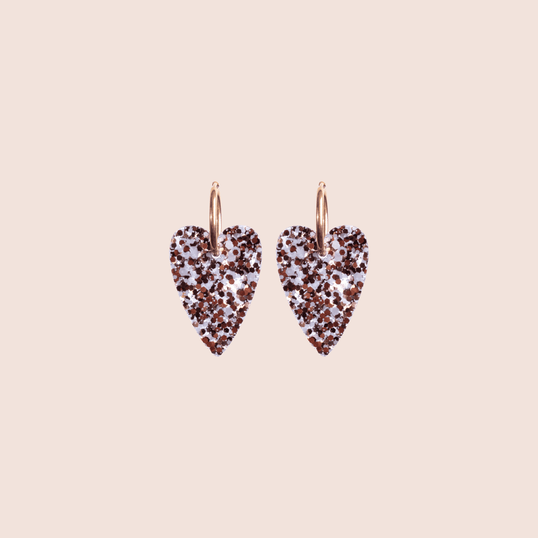 Boucles d'oreilles Cœur Mix Bleu Marron-Les Nicolettes