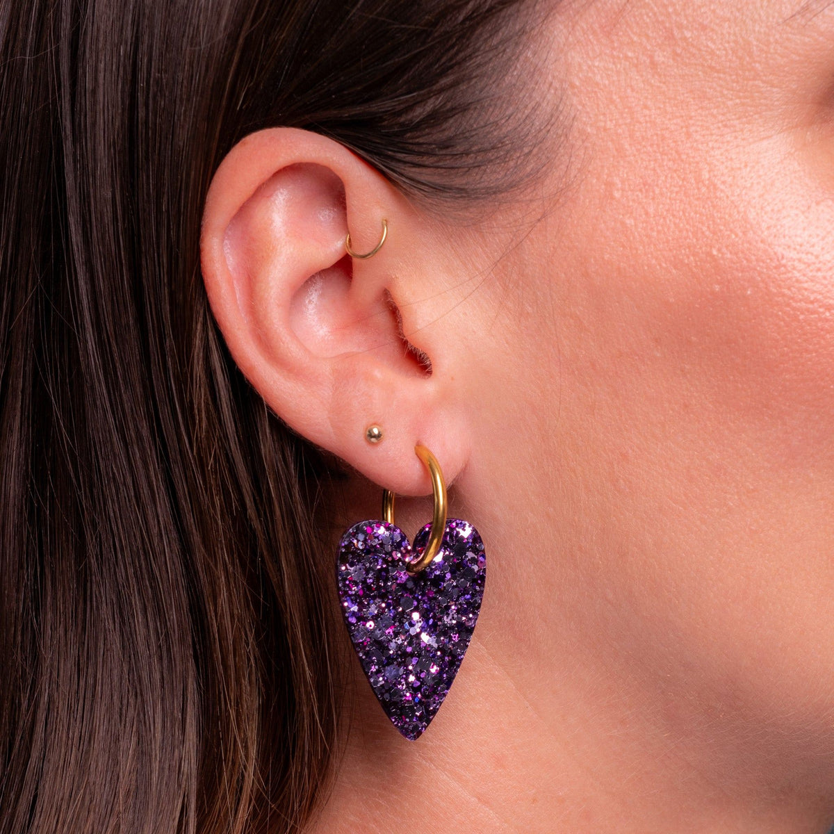 Boucles d'oreilles Cœur Mix Violet portées-Les Nicolettes