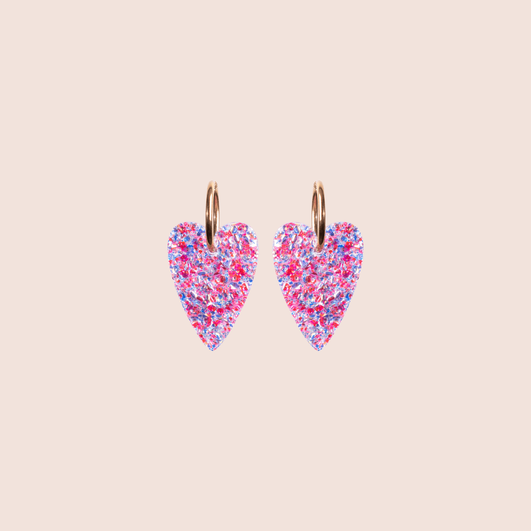Boucles d'oreilles Cœur Pink Blue-Les Nicolettes