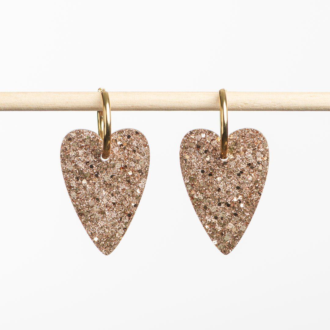 Boucles d'oreilles Cœur Kaki Champagne-Les Nicolettes