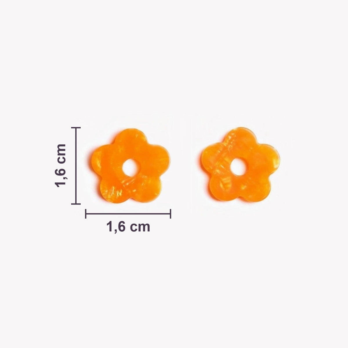 Dimensioni reali dei charms Mini Fiore Acetato: 1,6 cm di diametro