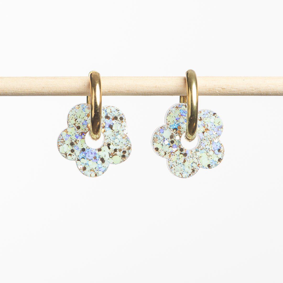 Créoles Fleur Baby Blue Champagne-Les Nicolettes