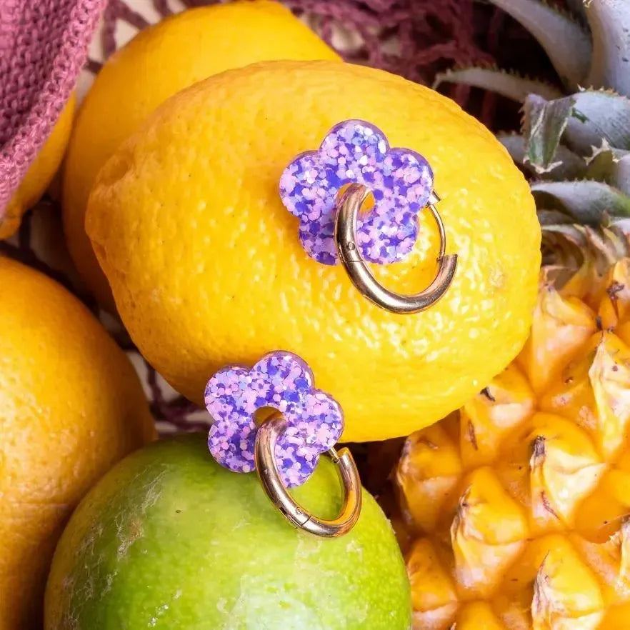 Créoles Fleur Mauve Orange-Les Nicolettes