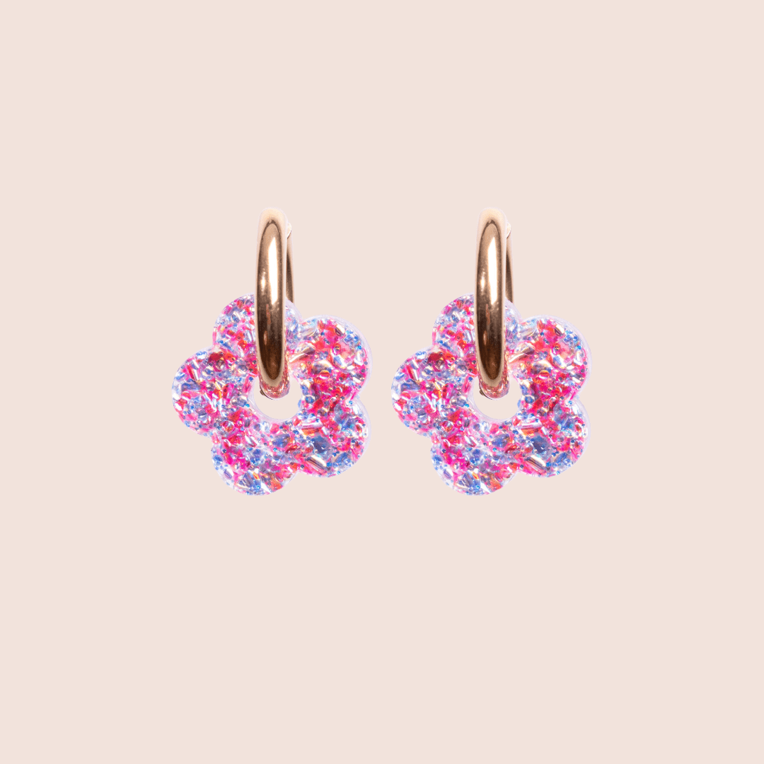 Créoles Fleur Pink Blue-Les Nicolettes