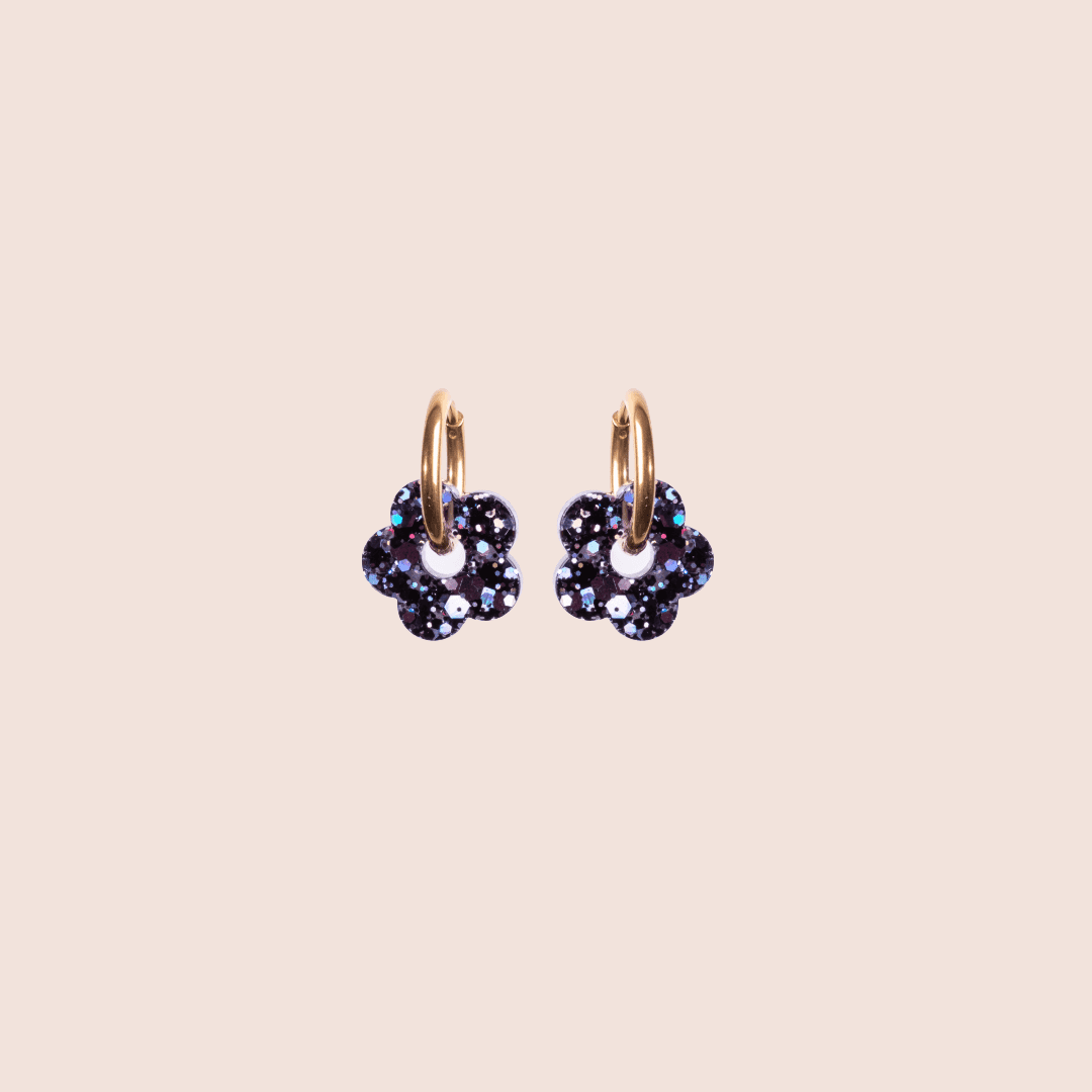 Créoles Mini Fleur Mix Noir-Les Nicolettes