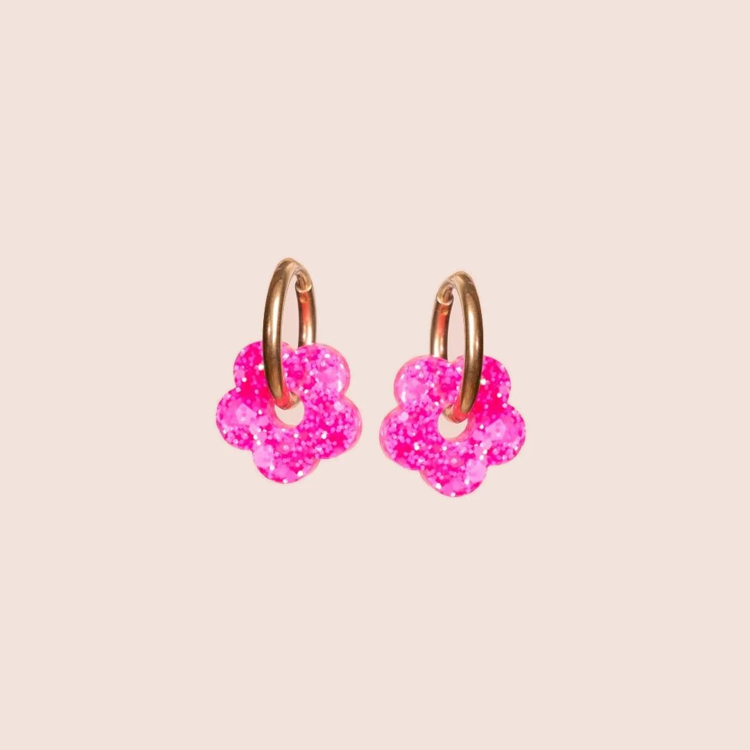 Créoles Mini Fleur Sorbet Rose Fluo – Les Nicolettes