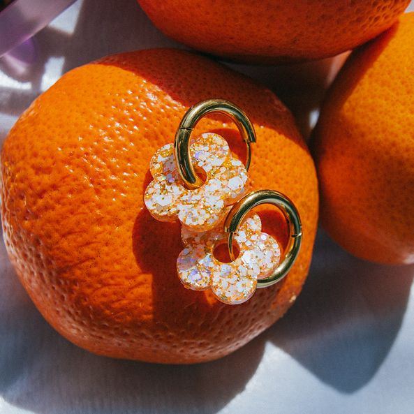 Ivory Orange Flower Hoop Earrings